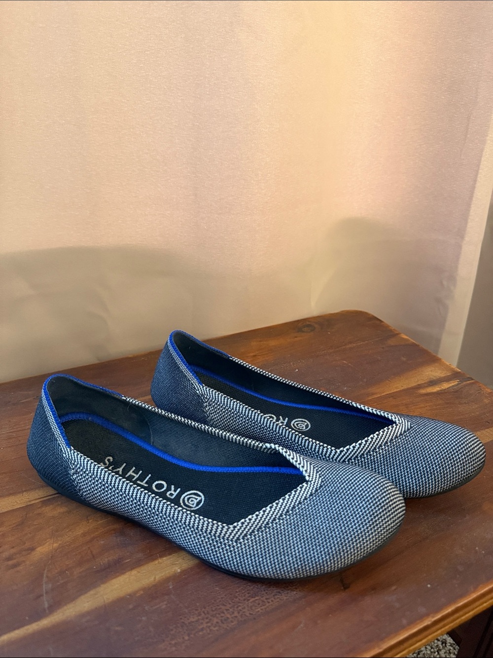 Rothy's Navy and White Knit Ballet Flats